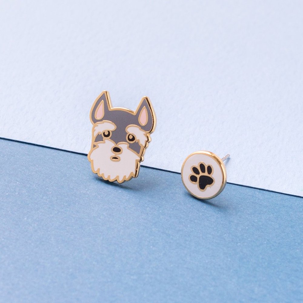 Mismatched Schnauzer Enamel Stud Earrings